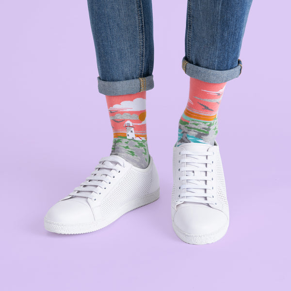 MULTICOLORED IRISH SOCKS DEPICTING CLIFFS OF MOHER BY SOCK CO OP.