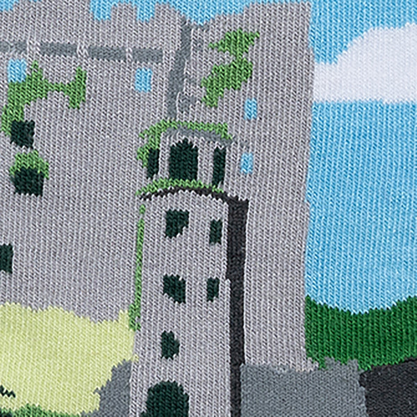 MULTICOLOURED CLOSE UP IMAGE  IRISH SOCK OF BLARNEY CASTLE BY SOCK CO OP
