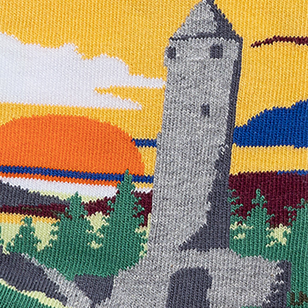 MULTICOLOURED IRISH SOCK OF ROUND TOWER, GLENDALOUGH,WICKLOW, BY SOCK CO OP