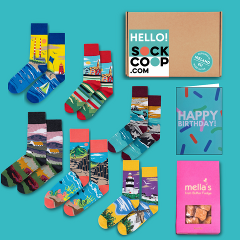 BIRTHDAY GIFTBOX €50-6 PAIRS, MELLA FUDGE + GREETING CARD