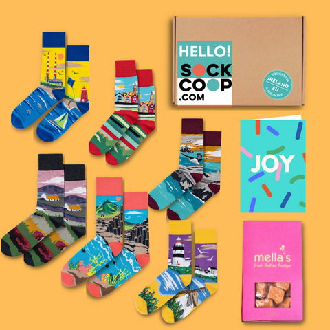 JOY GIFTBOX €50-6 PAIRS, MELLA FUDGE +GREETING CARD